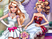 Vista a Barbie e a Rapunzel para o casamento