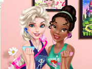 Elsa e Tiana na Academia